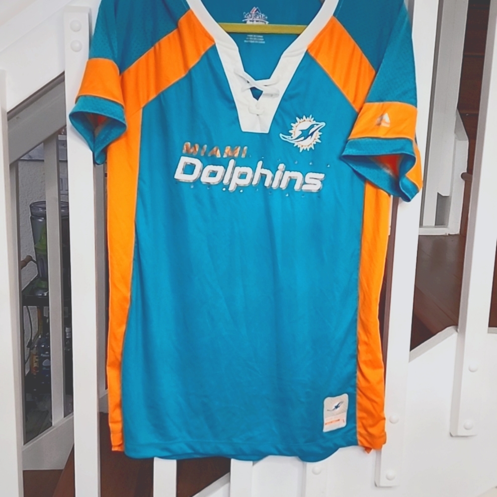 Ladies Dolphin quick dry Athletic V neck shirt.majestic fan fashion. Sixe XL